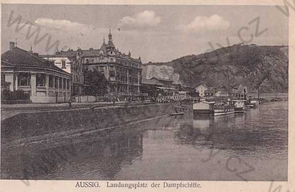  - Ústí nad Labem - Aussig, částečný záběr města, řeka, lodě
