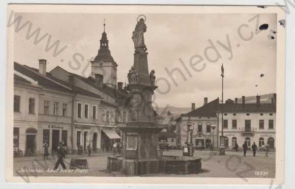  - Jablunkov (Jablunkau) - Frýdek - Místek, náměstí, socha, bicykl, obchod, reklama