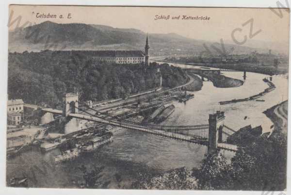 - Děčín (Tetschen), zámek, řeka, most, parník