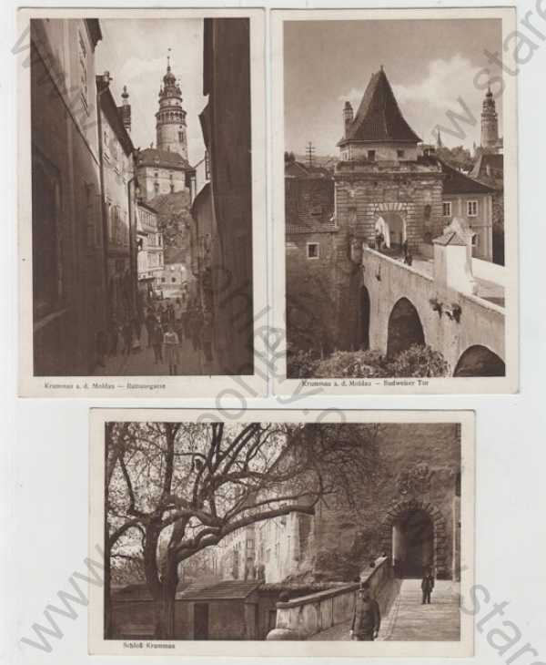  - 3x Český Krumlov (Krummau), pohled ulicí, zámek, Budějovická brána, , foto J.Seidel