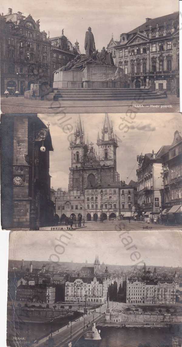  - 3x (Praha 1 - Prag - Prague), Staroměstské nám., nábřeží, Týnský chrám, Husův pomník