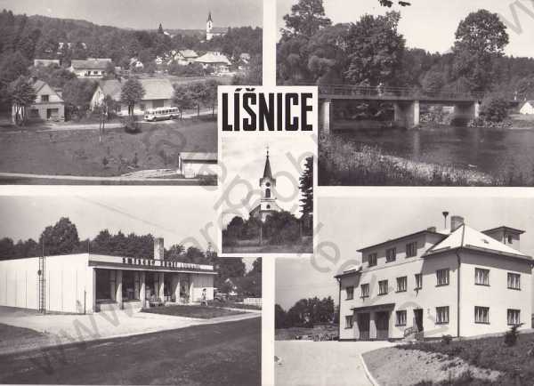  - Líšnice (Ústí nad Orlicí) více záběrů: celkový pohled, most, řeka, obchod, kostel