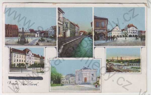  - Dvůr Králové nad Labem (Trutnov), více záběrů, náměstí, řeka, kolorovaná