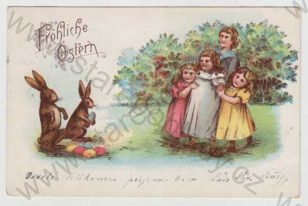  - Velikonoce, dítě, zajíc, vejce, kolorovaná, DA