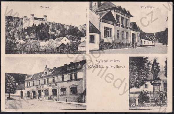  - Račice u Vyškova (Vyškov), více záběrů, zámek, vila Eliška, hotel, socha Panny Marie