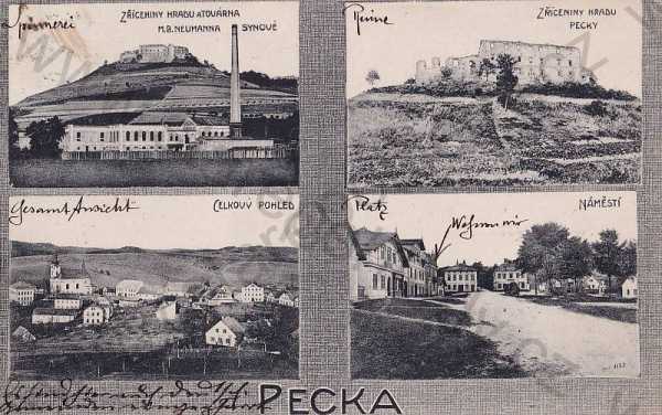  - Pecka (Jičín) hrad, továrna, náměstí, celkový pohled
