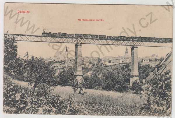  - Znojmo (Znaim), celkový pohled, viadukt, vlak, lokomotiva