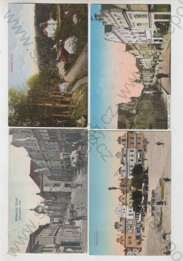  - 4x Havlíčkův Brod (Německý Brod), pohled ulicí, kůň, povoz, náměstí, částečný záběr města, kolorovaná