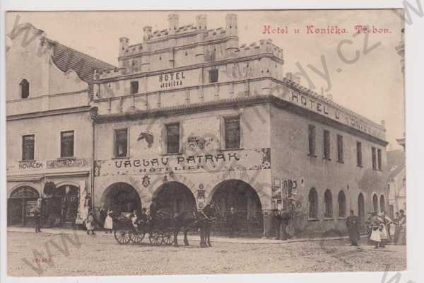  - Třeboň (Jindřichův Hradec), Hotel u Koníčka, kůň, Patrák, Nováček obchod