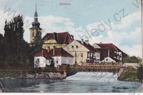  - Smiřice n. Labem, Hradec Králové, kolorovaná, kostel, splav