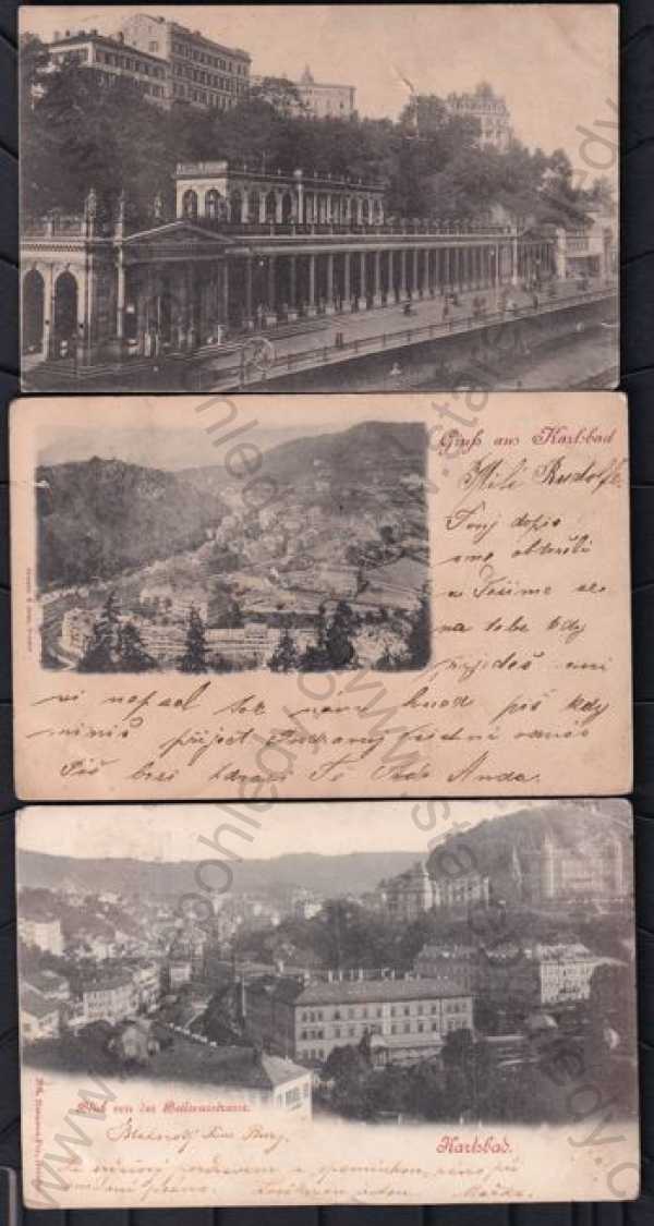  - 3x Karlovy Vary (Karlsbad), DA, kolonáda, částečný záběr města, pohled na město z výšky