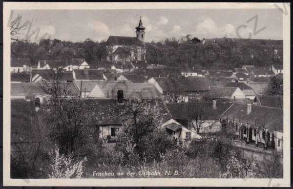  - Břežany (Frischau), Znojmo, celkový pohled, kostel