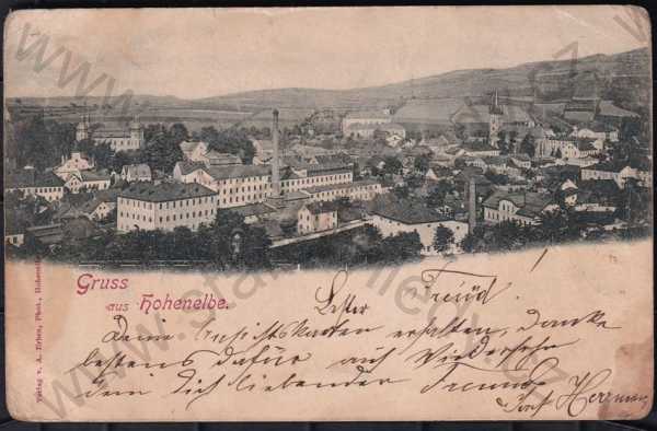  - Vrchlabí (Hohenelbe), Trutnov, celkový pohled, DA, kostel, zámek, komín