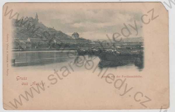  - Ústí nad Labem (Aussig), řeka, loď, částečný záběr města, DA