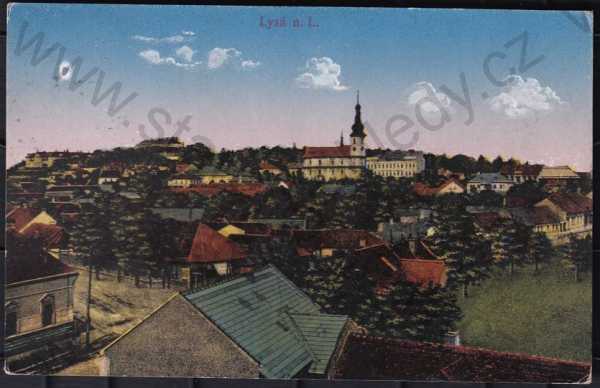  - Lysá nad Labem (Nymburk), barevná, částečný záběr města, kostel