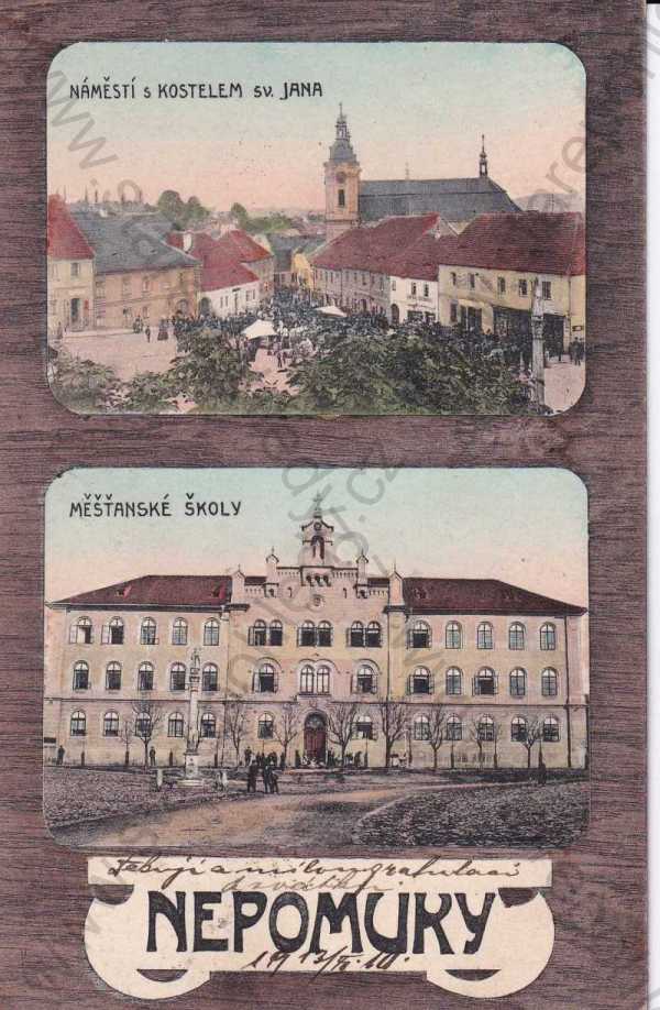  - Nepomuk, Plzeň jih, kolorovaná, náměstí, kostel
