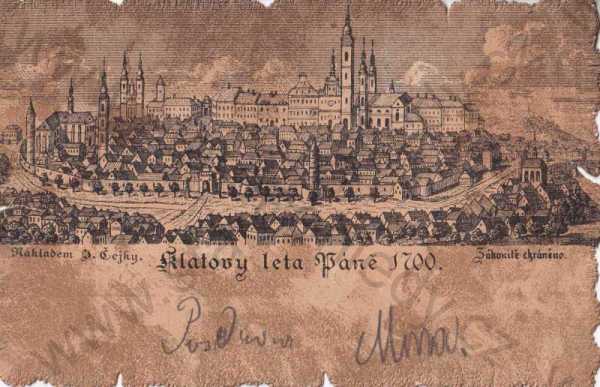  - Klatovy, celkový pohled, kostel, DA, kresba, 1700