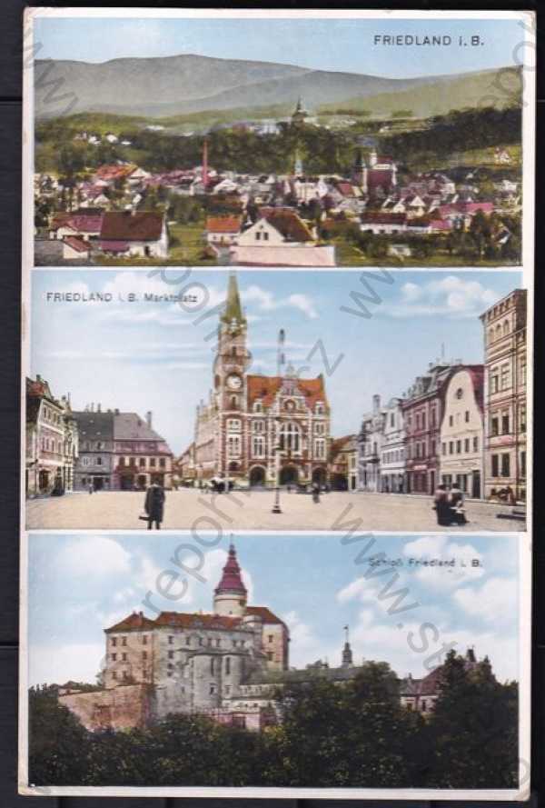  - Frýdlant (Friedland i. B.), Liberec, barevná, více záběrů, celkový pohled, náměstí, radnice, zámek