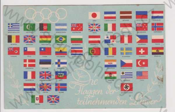  - Olympiáda Berlín 1936 - vlajky zúčastněných států