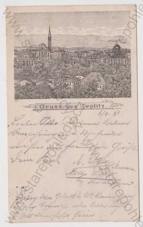  - Teplice - celkový pohled, synagoga, Vorläufer 1891, DA