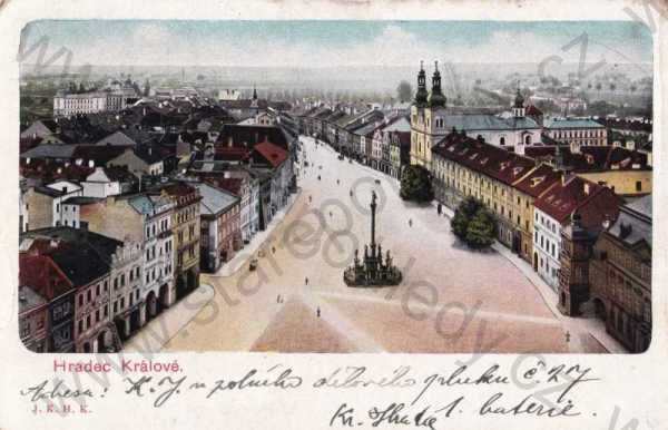  - Hradec Králové, kolorovaná, náměstí, pohled z výšky, kostel