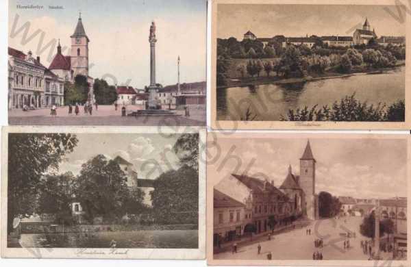  - Horažďovice, Klatovy, 4 ks, celkový pohled, náměstí, kostel, zámek