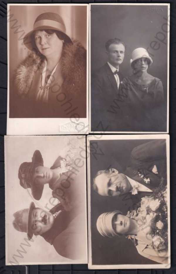  - 4x Portréty-civilní, muž, žena, klobouk