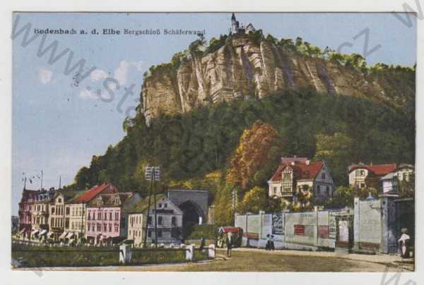  - Děčín (Bodenbach), hrad, částečný záběr města, kolorovaná