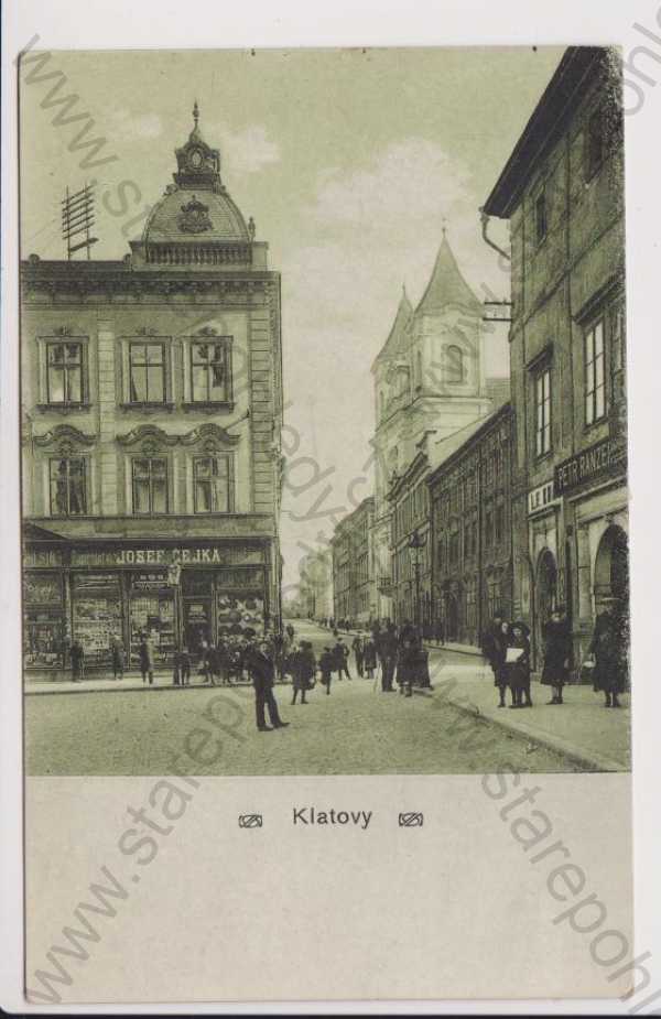  - Klatovy - roh náměstí, obchod Čejka, kostel