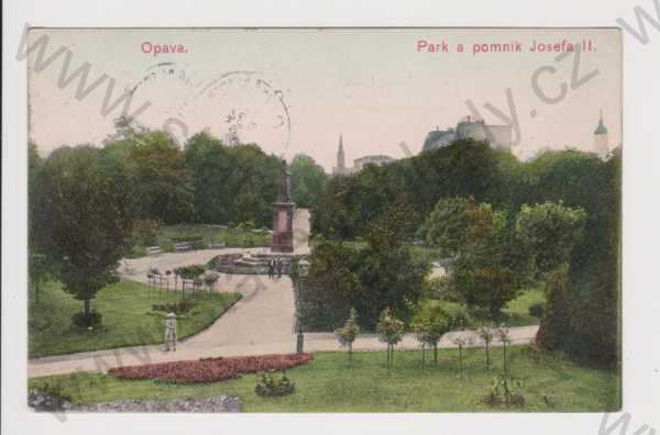  - Opava - park, pomník Josef II., kolorovaná