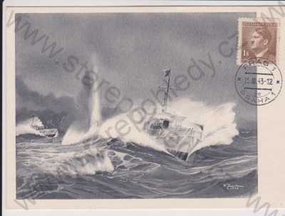  - Vojenství - motorový člun po útoku na britský torpédoborec, velký formát