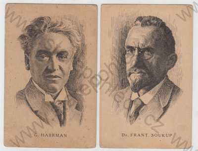  - 2x Politici, Dr. Frant. Soukup, G. Habrman, portrét, kresba