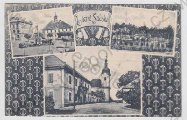  - Lázně Sadská (Nymburk), více záběrů, náměstí, kostel, částečný záběr města