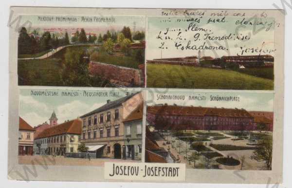  - Josefov (Josefstadt) - Náchod, více záběrů, promenáda, náměstí, celkový pohled, kolorovaná