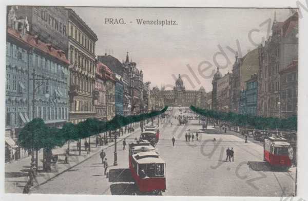  - Praha 1 (Prag), Václavské náměstí, tramvaj, Muzeum, kolorovaná