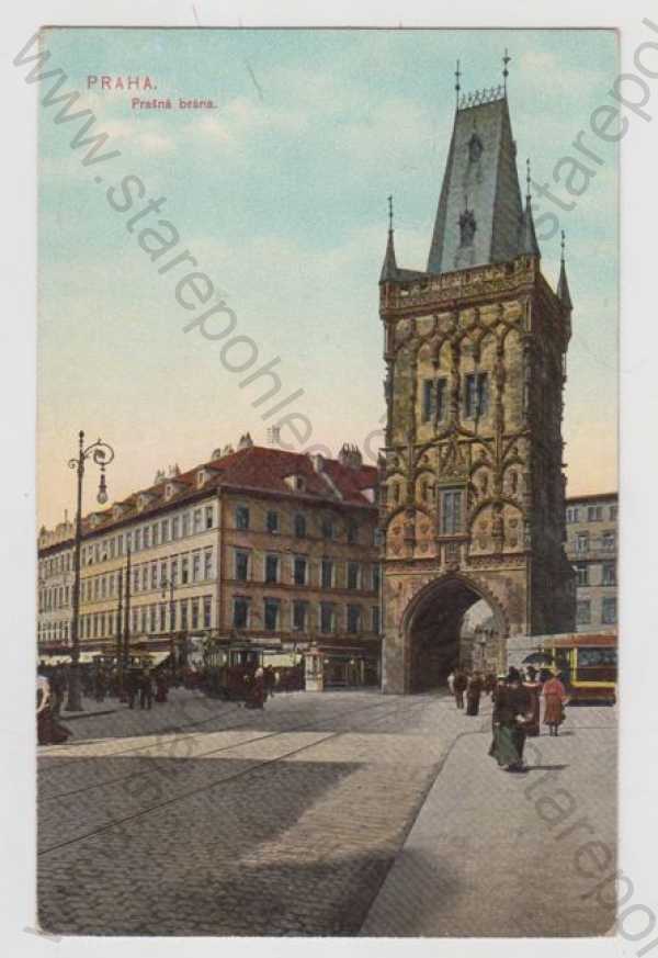  - Praha 1, Prašná brána, tramvaj, kolorovaná