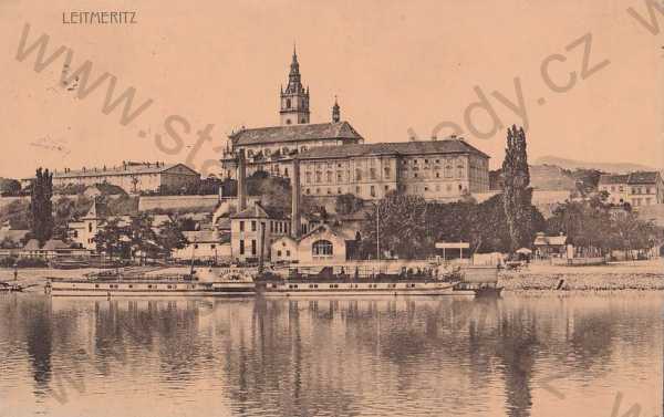  - Litoměřice zámek kostel, částečný záběr města, parník