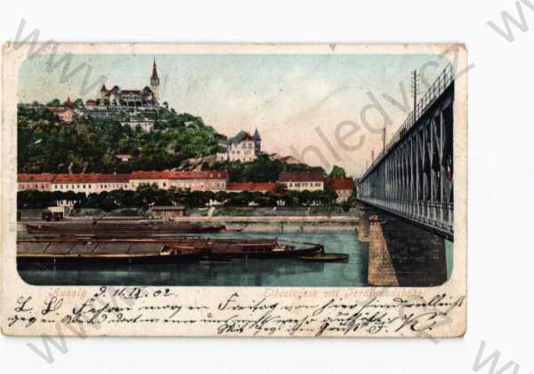  - Ústí nad Labem, částečný záběr města, most, loď, DA