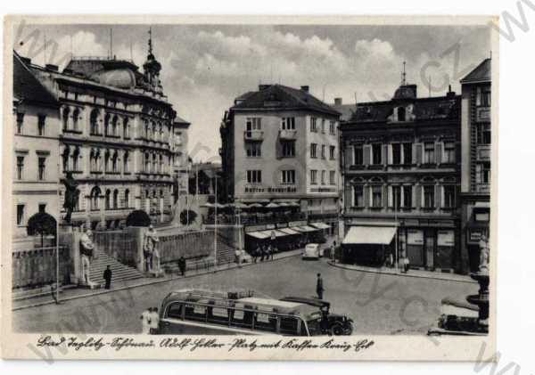  - Teplice, částečný záběr města, obchody, automobil, autobus