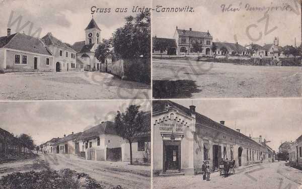  - Dolní Dunajovice (Břeclav), náves, kostel, obchod
