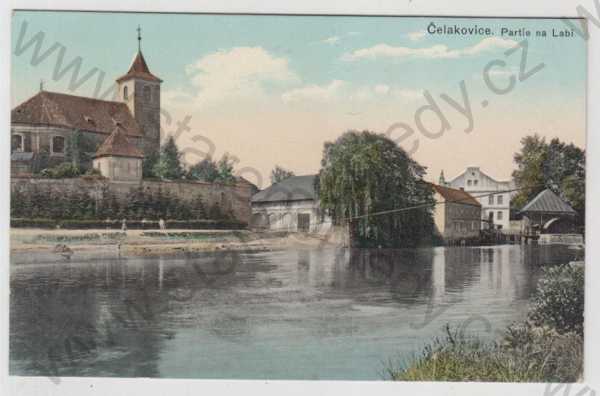  - Čelakovice (Praha - východ), kostel, řeka, kolorovaná