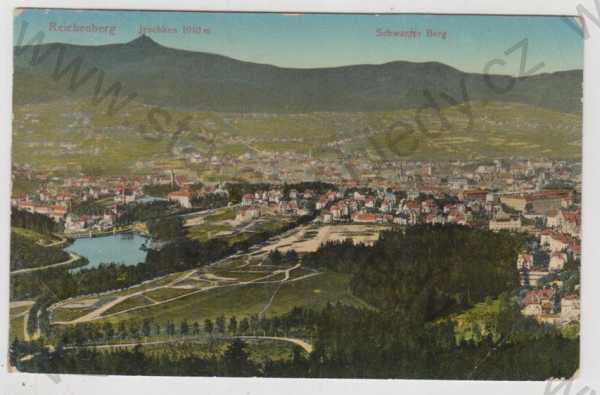  - Liberec (Reichenberg), celkový pohled, Ještěd, kolorovaná