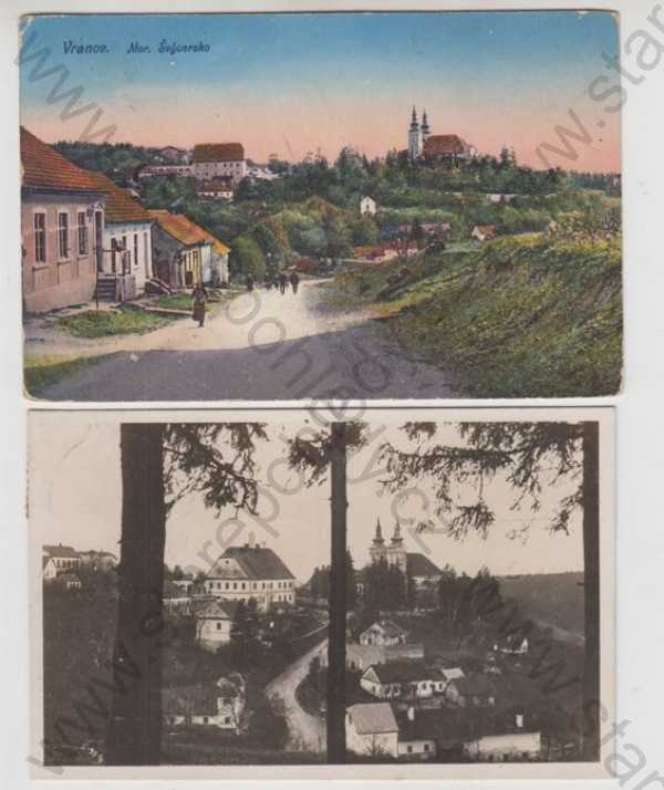  - 2x Vranov (Brno - venkov), kostel, částečný záběr města, kolorovaná