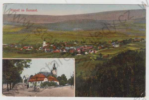  - Kleneč na Šumavě (Domažlice), více záběrů, celkový pohled, náměstí, kostel, kolorovaná