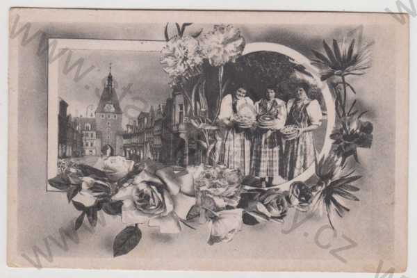  - Domažlice (Taus), brána, žena, kroj, koláž, foto J.Švec
