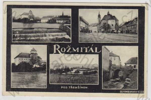  - Rožmitál pod Třemšínem (Příbram), více záběrů, náměstí, zámek, celkový pohled, částečný záběr města