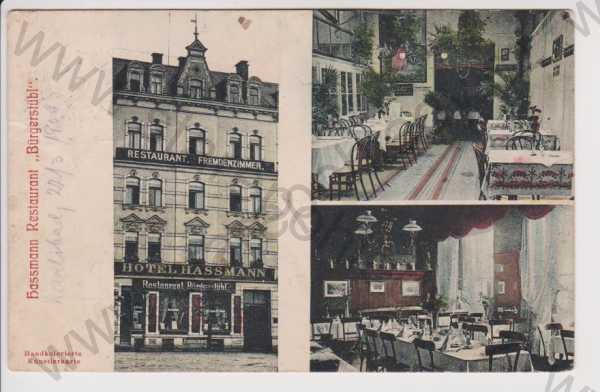  - Karlovy Vary - restaurace Bürgerstübl (Hassmann) - exteriér, interiér, kolorovaná