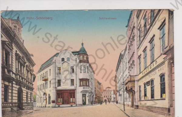  - Šumperk - Schillerstrasse, hostinec, atelier Augustin, kolorovaná