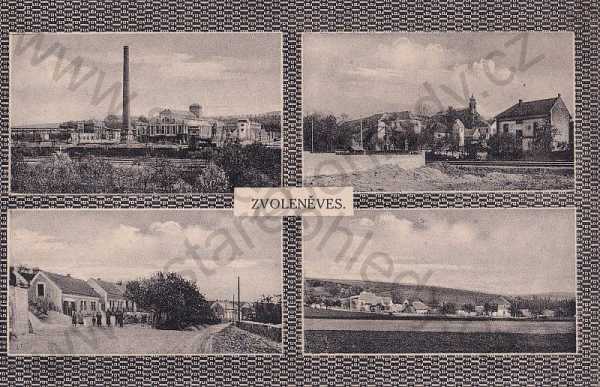  - Zvoleněves Kladno, celkový pohled, ulice, komín