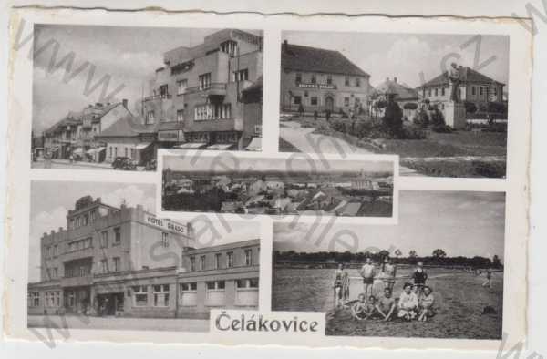  - Čelákovice (Praha - východ), více záběrů, celkový pohled, hotel, koupaliště, automobil, částečný záběr města